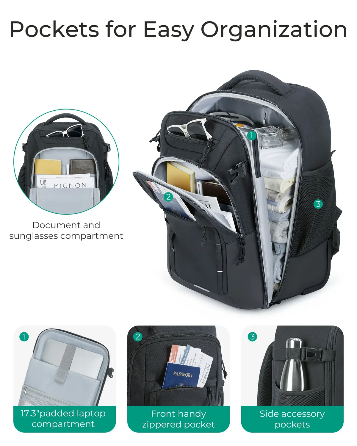 sac dos pvc noir gris grande capacité anti pince voyage sport école shopping extensible convertible respirant