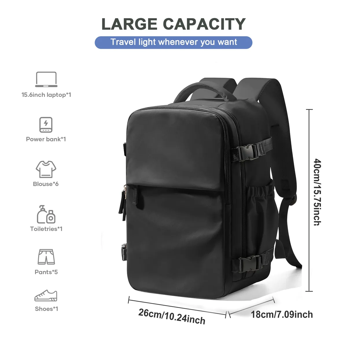 sac dos nylon noir poches latérales gris bandoulière confortable compartiment ouvert usage voyage affaires