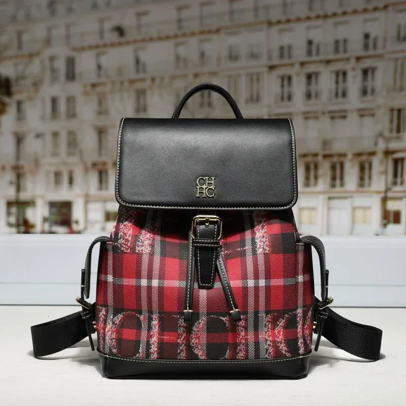 sac dos tissu résistant motif tartan noir rouge blanc bandoulière voyage femmes etudiant ecole