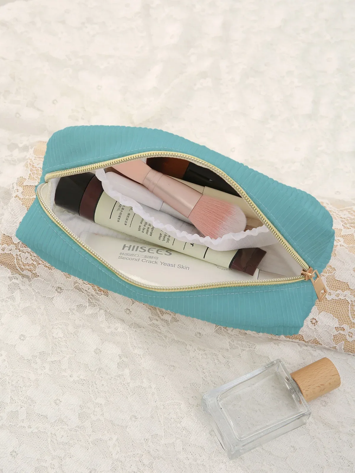 trousse de maquillage à motif vue sur la mer sous l'eau, grande capacité, trousse de toilette de voyage, sac de rangement pour maquillage femme