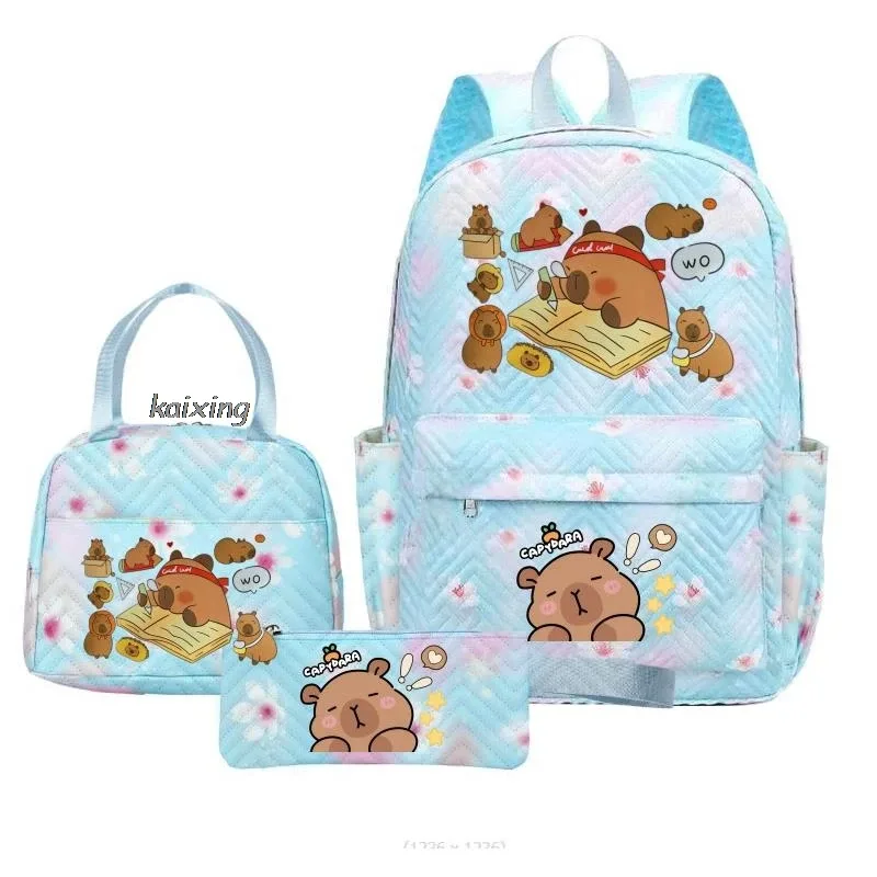 sacs à dos kawaii imprimés capybara, ensemble sac d'école, sac à déjeuner, trousse à crayons, cadeau de rentrée scolaire pour fille, sacs de loisirs, mochila, sacs de voyage pour adolescents