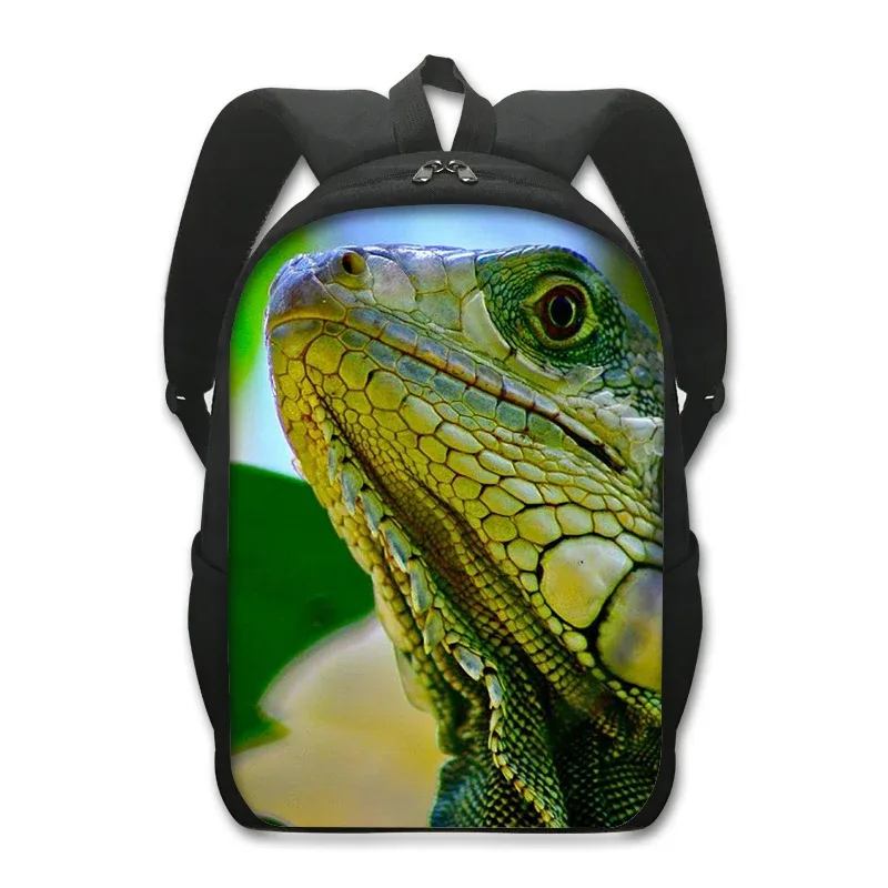 sac à dos imprimé animal de compagnie de 16 pouces pour femme et enfant, fourre-tout d'école, de voyage, avec grenouille, caméléon, serpent, araignée, livre, cadeau