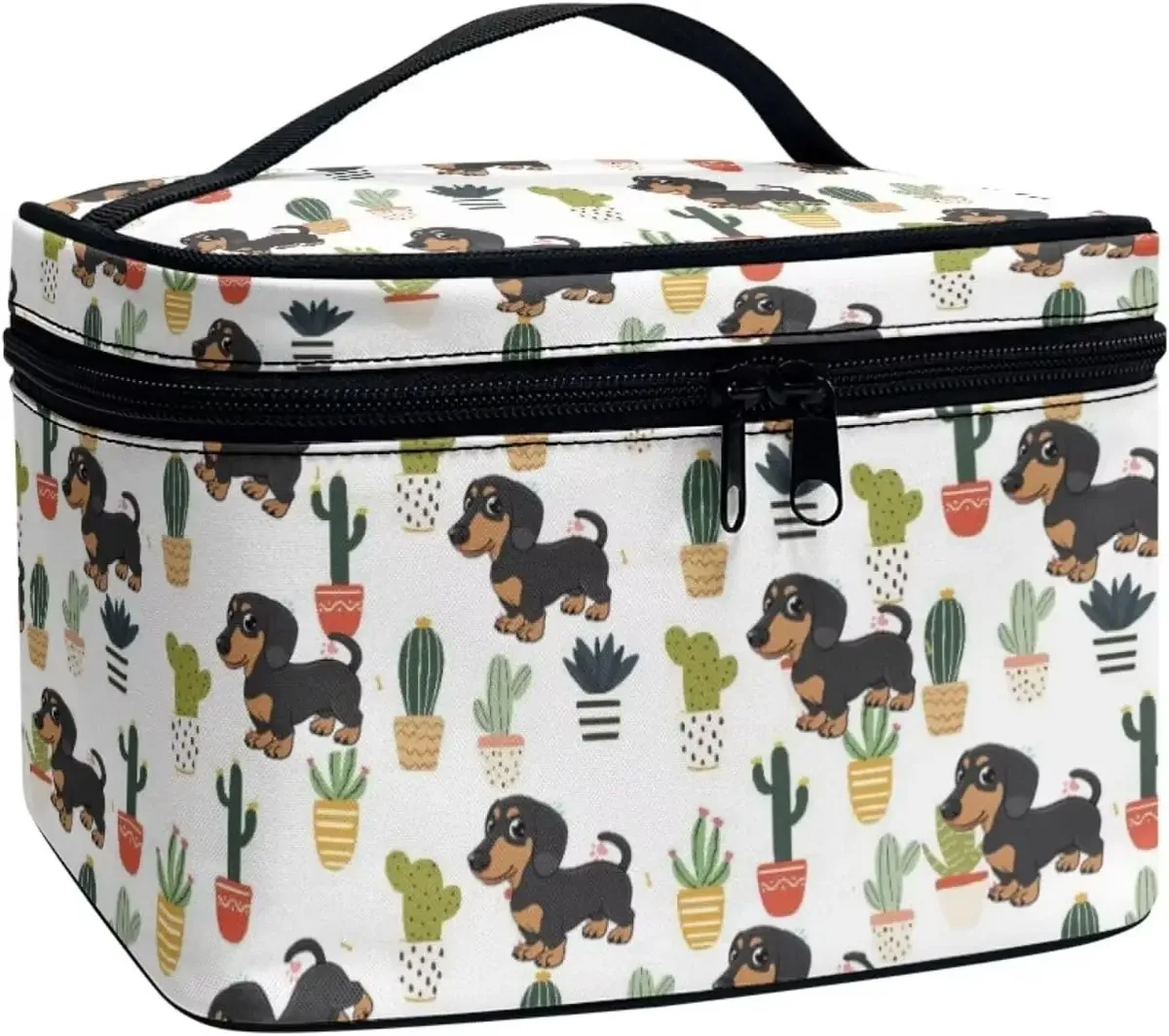 trousse polyester motif floral champignons poignée noire bleu jaune rouge vert voyage maquillage cosmétiques