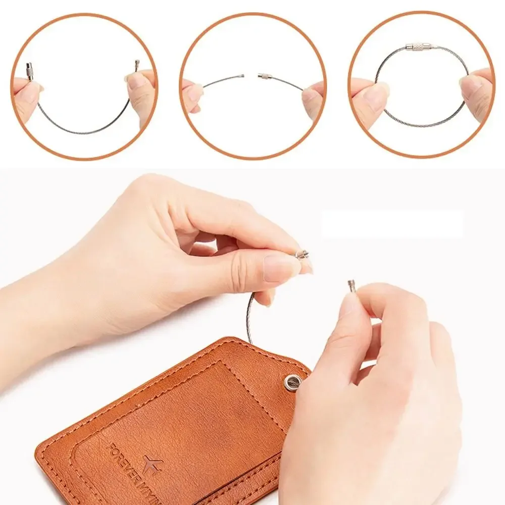 étiquettes de bagage en cuir avec boucle de câble métallique anti-perte, couverture de protection de la vie privée, étiquette de bagage polyvalente, passe d'embarquement étanche