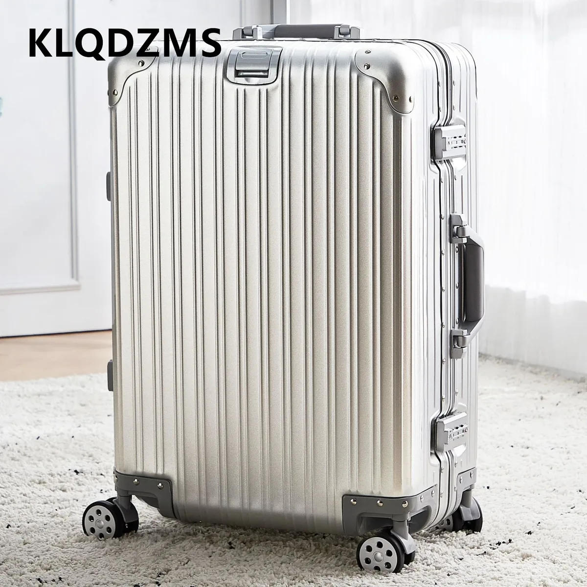 klqdzms valise de haute qualité tout en aluminium et alliage de magnésium boîte d'embarquement boîtier de chariot d'affaires pour hommes 20 "24" 26 "29 pouces bagages