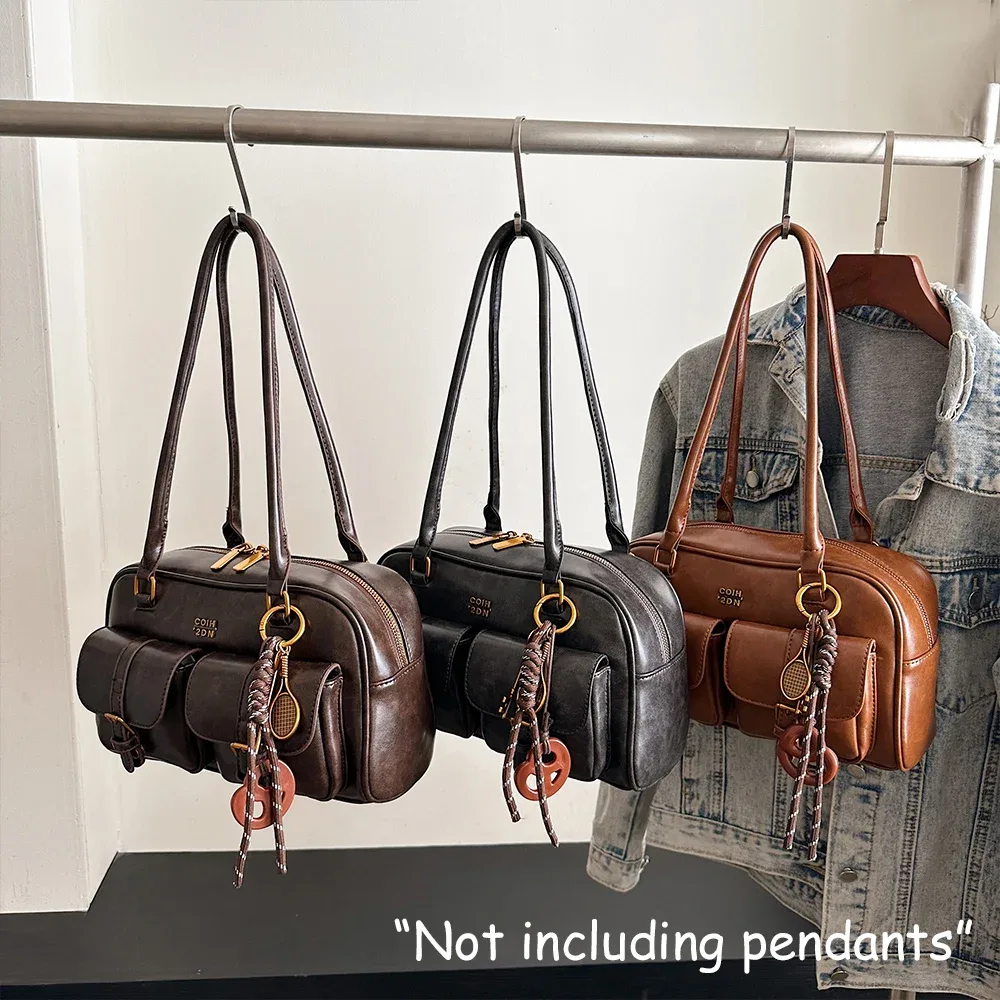 sac à bandoulière rétro en cuir pu de couleur unie pour femme, avec plusieurs poches, grande capacité, sac à main exquis et à la mode