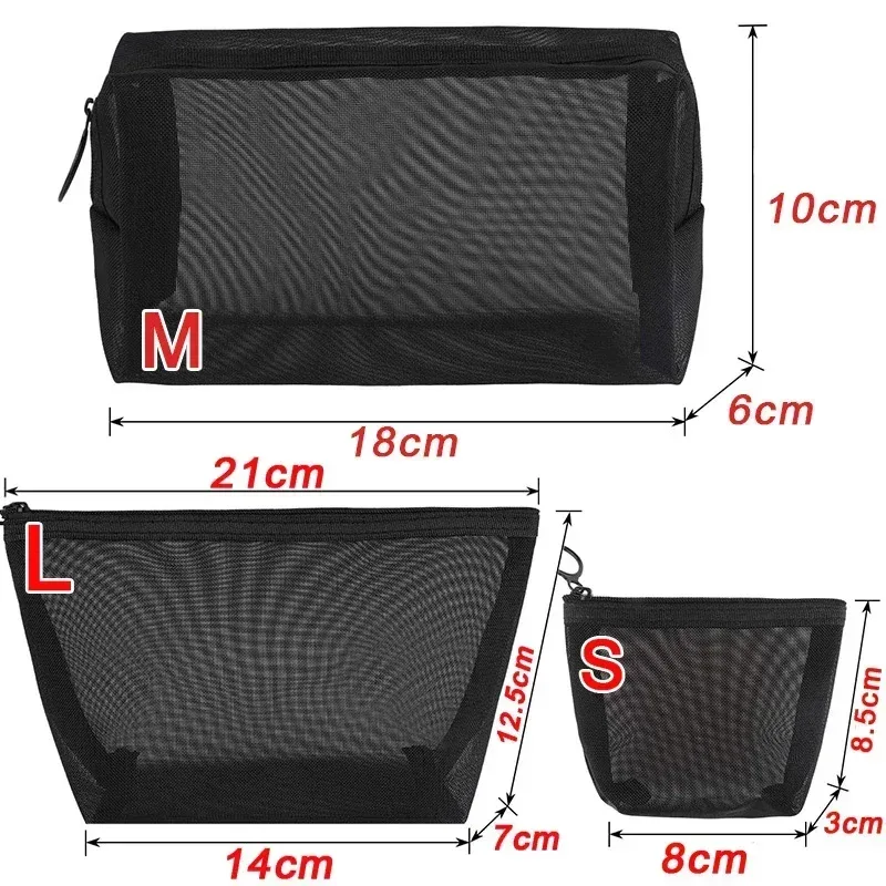 sacs à cosmétiques transparents en maille, petit grand sac de maquillage noir, étui de rangement de toilette de voyage portable, pochette de rangement de rouge à lèvres 1/3 pièces