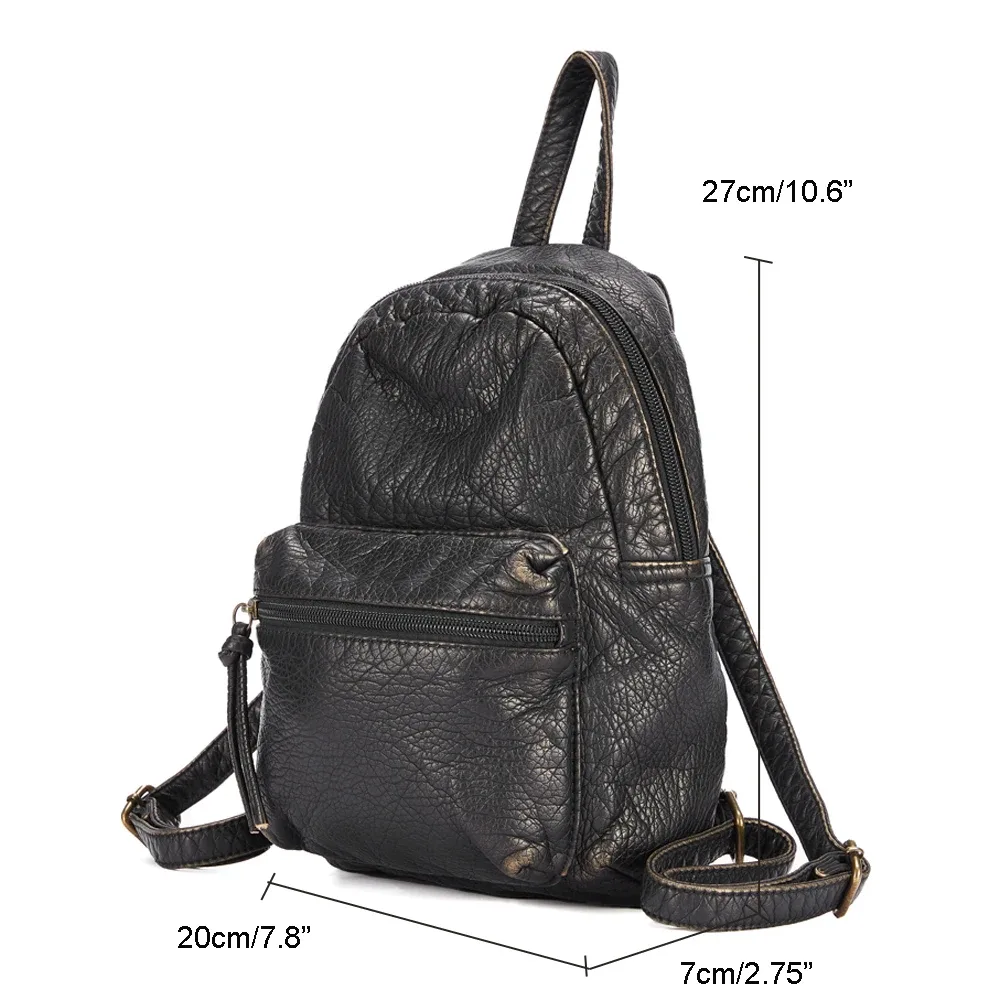 sac dos cuir souple bleu vintage compact poches avant poignet souple fermeture éclair usage quotidien femmes
