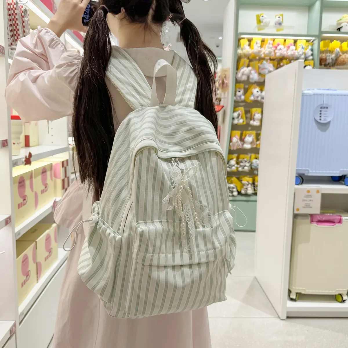 nouveau style japonais, sac à dos décontracté à rayures, grande capacité, pour collégiennes, idéal pour les voyages, sac à dos à double bandoulière pour filles 2026