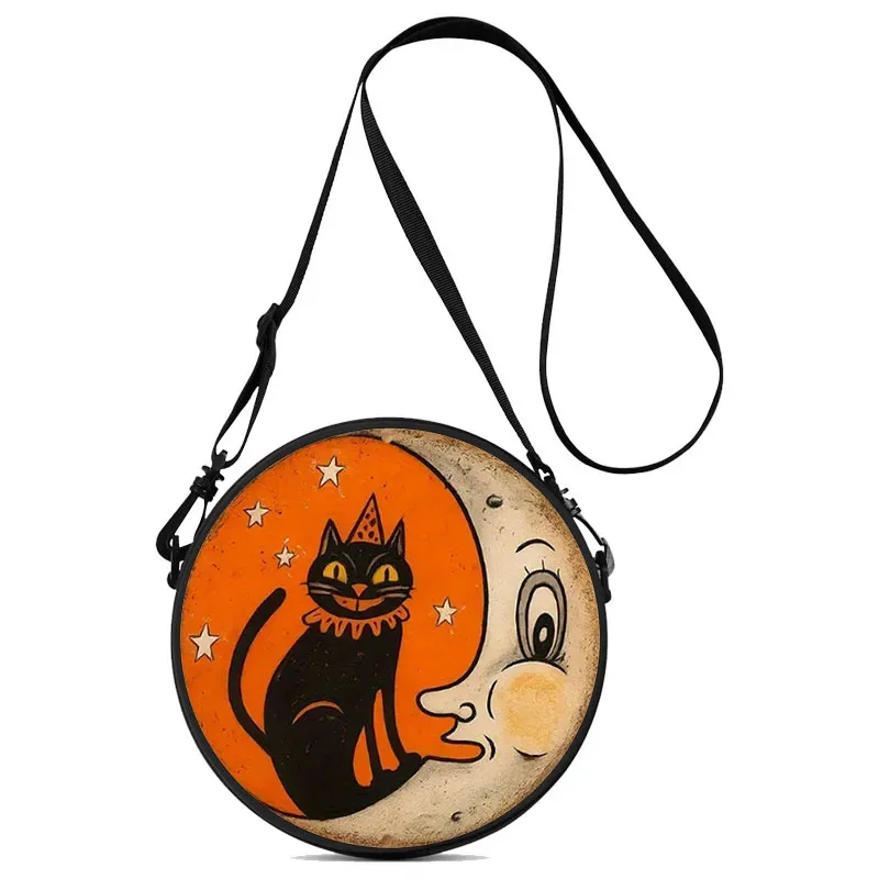 sac bandoulière rond pour femme, motif chat blanc et orange, avec fermeture éclair, sac à main tendance pour le travail, le shopping et les voyages