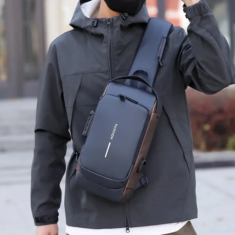 sac de poitrine antivol pour homme avec serrure à code et port usb, sac à bandoulière imperméable pour les voyages, le travail et le cyclisme