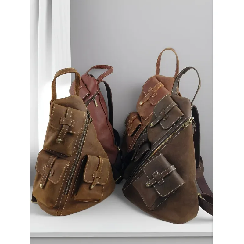nouveau sac à dos décontracté en cuir de vache pour hommes, sac à dos vintage de grande capacité pour alpiniste, sac de voyage pour hommes