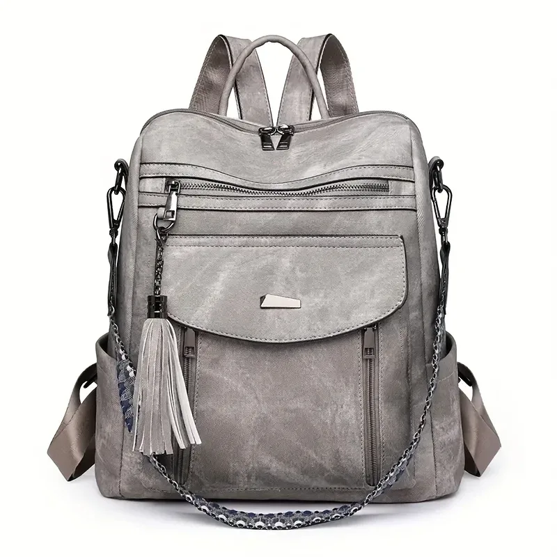sac dos polyester unisexe rose bleu beige noir décontracté grande capacité poche intérieure fendue bandoulière arquée fermeture éclair souple imperméable
