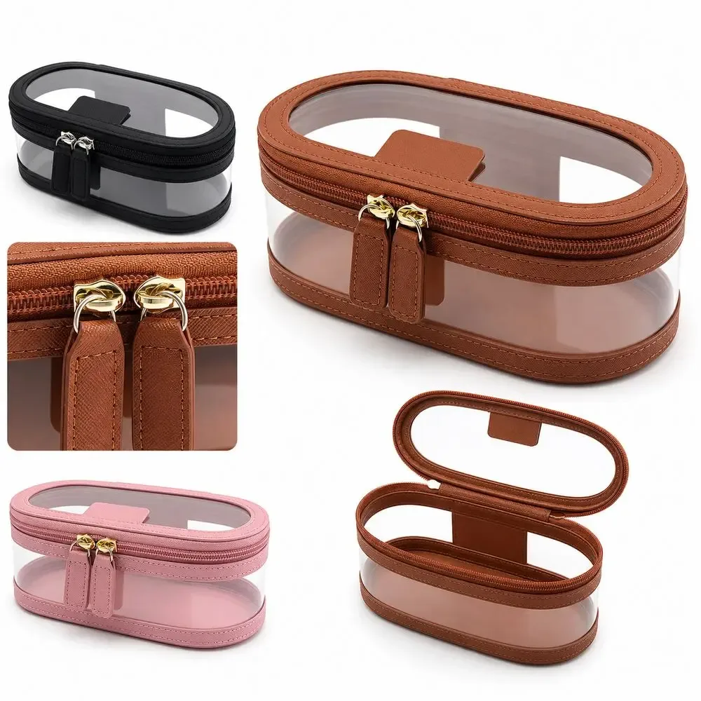 trousse de toilette transparente, sac à cosmétiques avec fenêtre transparente, organisateur de cosmétiques à double fermeture éclair, outils de beauté portables
