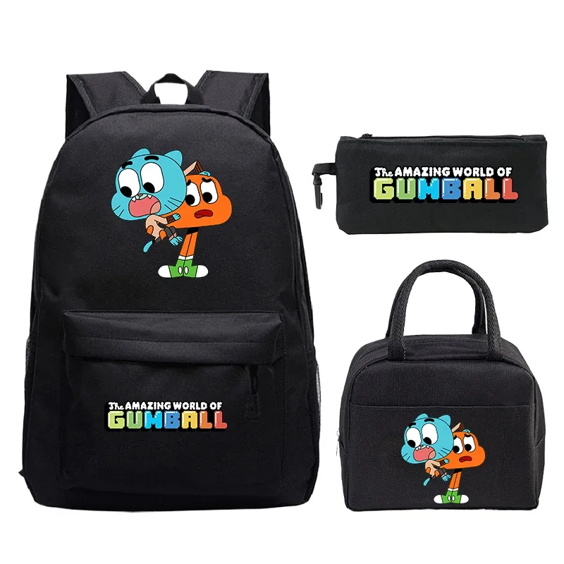 sac à dos the amazing world of gumball pour garçons et filles, cartable pour ordinateur portable, sac à dos pour étudiants, mochila de voyage confortable, 3 pièces/ensemble
