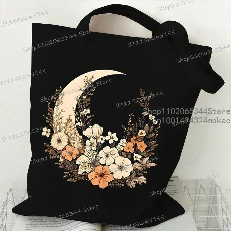 floral lune femmes shopping fourre-tout sacs toile grande capacité étudiant décontracté plante style sac à bandoulière fleur sauvage femmes sacs à main