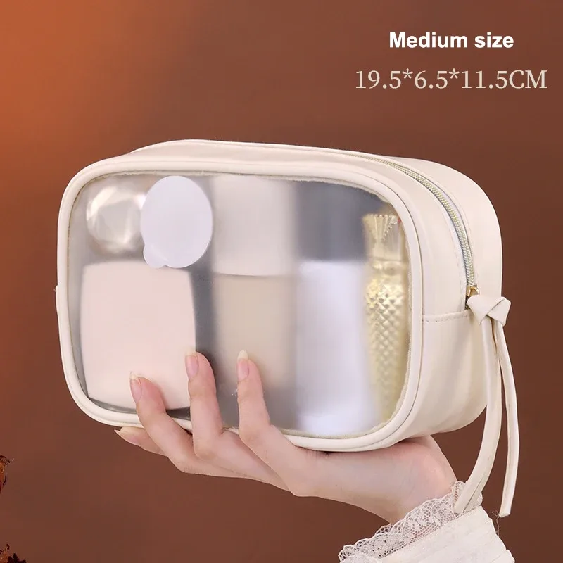 sac à cosmétiques de voyage transparent étanche de grande capacité, pochette de rangement de maquillage portable en pvc, trousse de toilette à fermeture éclair