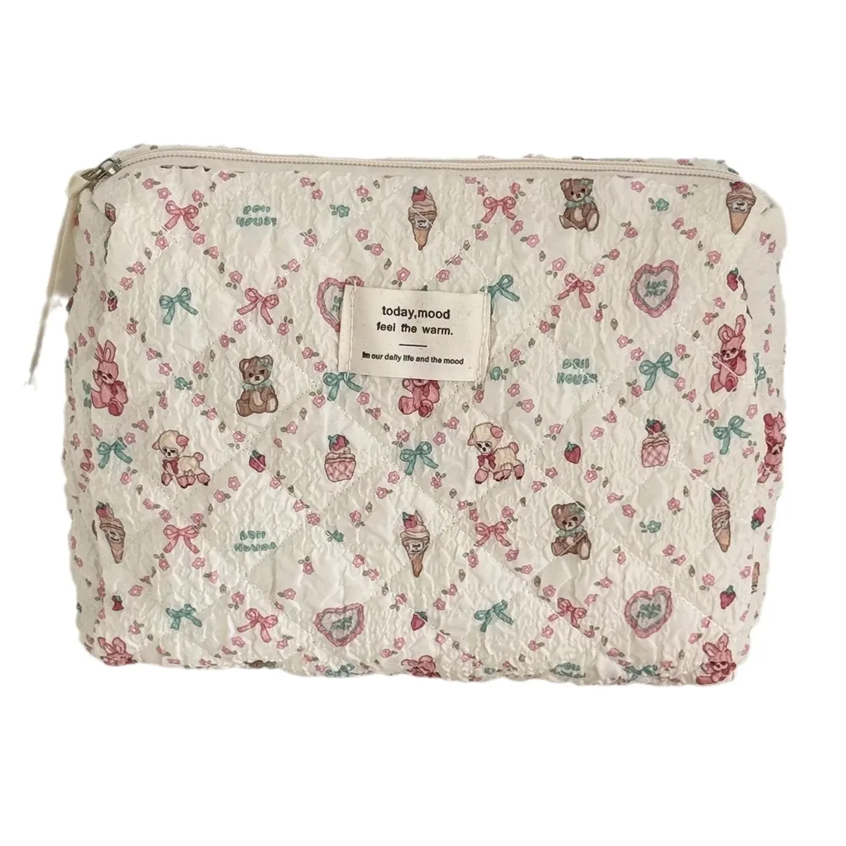 trousse de maquillage à imprimé floral mouton, grande capacité, sac de voyage portable, trousse de toilette mignonne à motif dessin animé, pochette de rangement portable