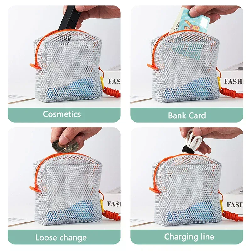 trousse de maquillage portable en maille couleur dopamine, sac de rangement pour cosmétiques, pochette de toilette en maille pour femmes, organisateur de rangement pour articles divers