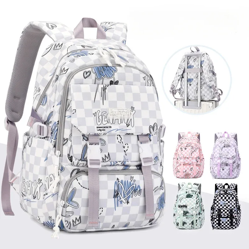 sacs à dos pour filles impression nylon sacs d'école primaire imperméables grade 1-6 grande capacité sac à bandoulière pour enfants mochila escolar