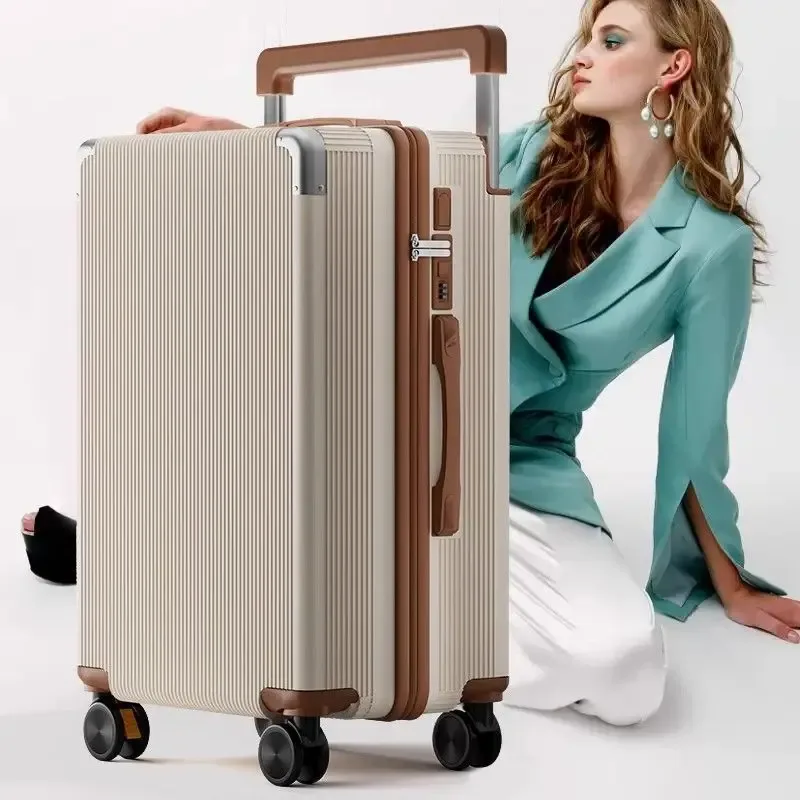 valise trolley large de 20/24/26 pouces avec roues silencieuses à frein, serrure à combinaison, boîte d'embarquement multifonctionnelle, grande capacité