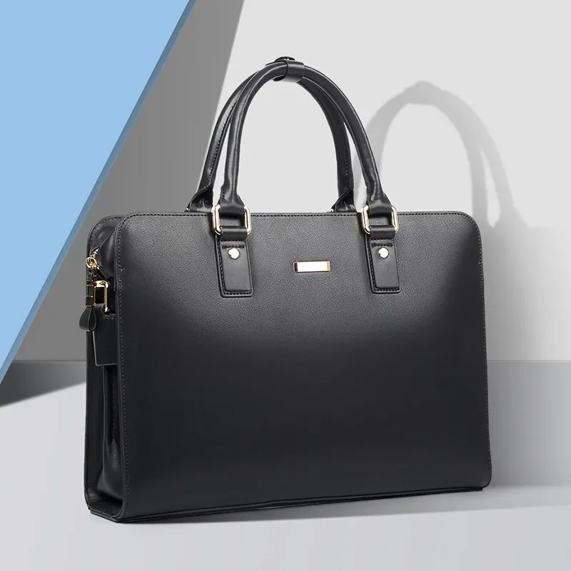 porte-documents en cuir véritable pour hommes, en cuir de vache fendu, grande capacité, sac à main d'affaires horizontal, pochette d'ordinateur, nouvelle collection