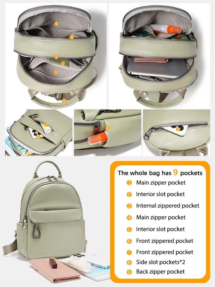 zency – sac à dos 100% cuir véritable pour femmes, cartable de haute qualité pour les déplacements, les voyages et l'école, sac à dos vert, nouveau