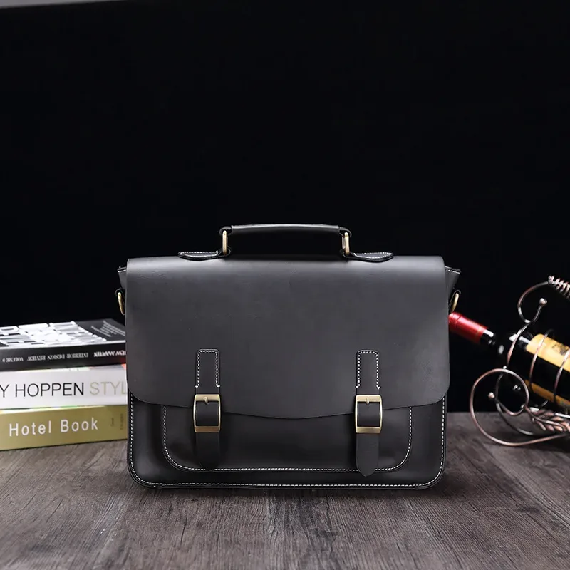 porte-documents pour hommes crazy horse en cuir pu vintage étudiant sacoche école bureau fourre-tout sac à main épaule affaires épaule sac pour femmes