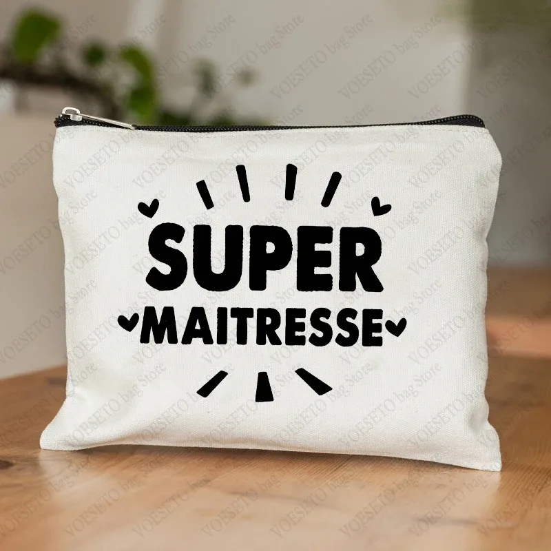 trousse de maquillage pour femmes avec appréciation des enseignants français, trousse à cosmétiques au design artistique, trousse à crayons pour femmes