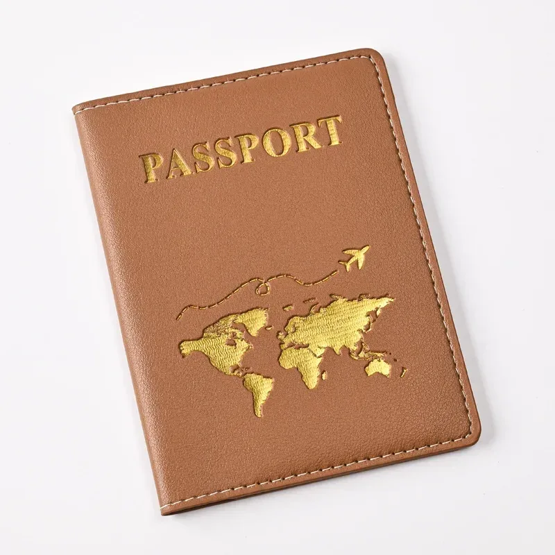 étui de protection de passeport de voyage en cuir pu pour femmes et hommes, estampage à chaud, conception de carte, porte-passeport, clip de billet intégré