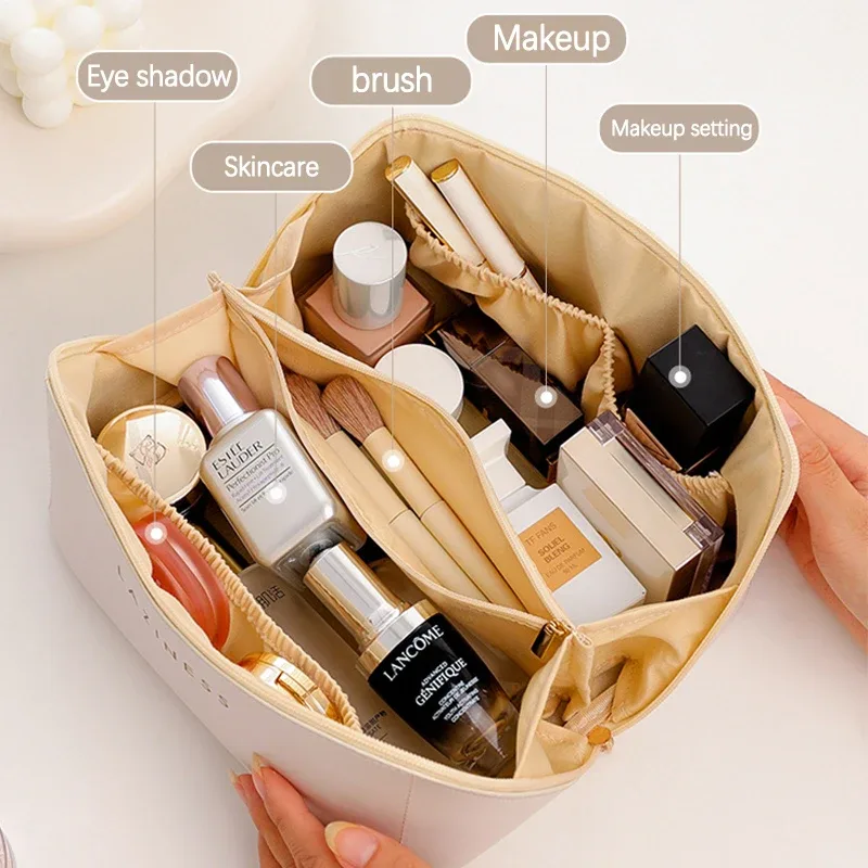 sac à cosmétiques grande capacité, trousse de toilette de maquillage pour femmes, trousse de maquillage, pochette de rangement, boîte de luxe pour dames, sac de rangement, fermeture éclair de voyage ﻿