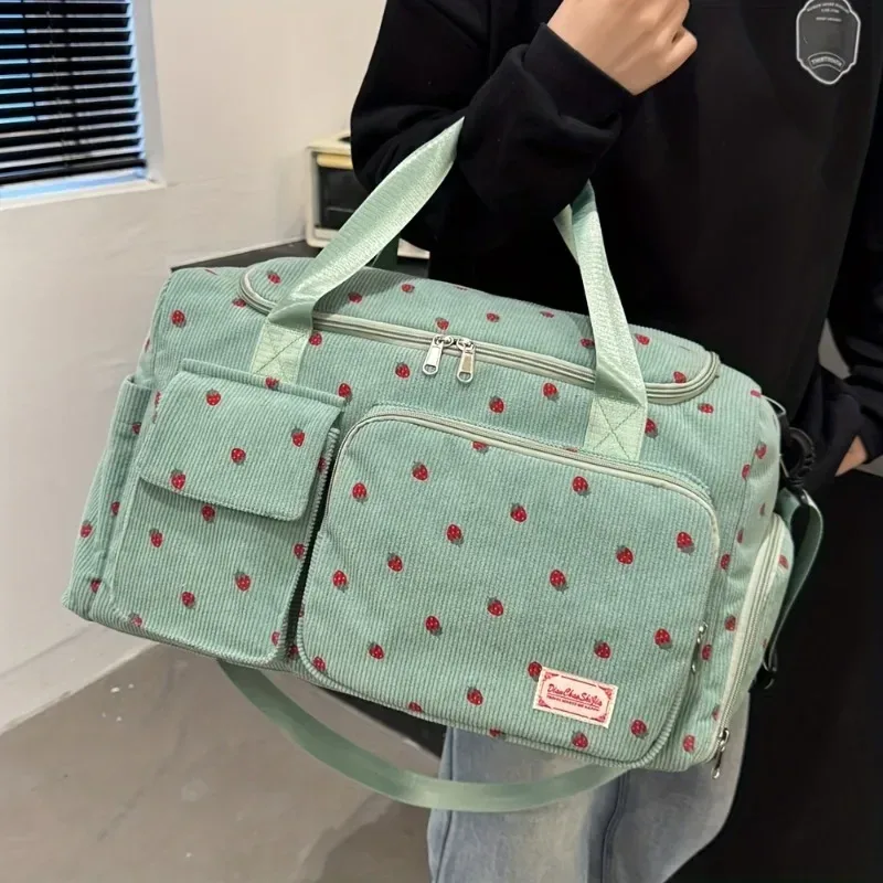 sac polochon décontracté imprimé fraise de grande capacité avec plusieurs compartiments – idéal pour les voyages, la salle de sport et l'utilisation quotidienne