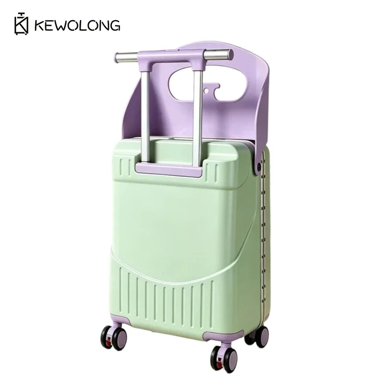 valise à roulettes pour enfants de 20 pouces, bagage de voyage 2-en-1 pour tout-petits avec siège et roues pivotantes, trolley léger.
