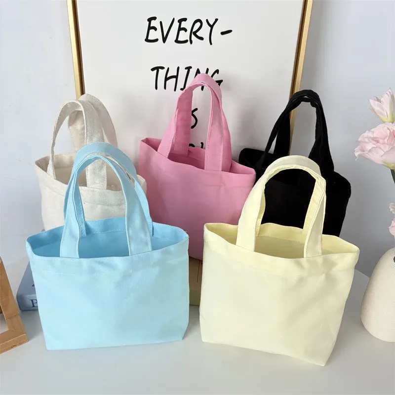 sac fourre-tout coréen en toile, couleur unie simple, sacs de shopping tendance, petits sacs pour le quotidien, sac à main pliable décontracté