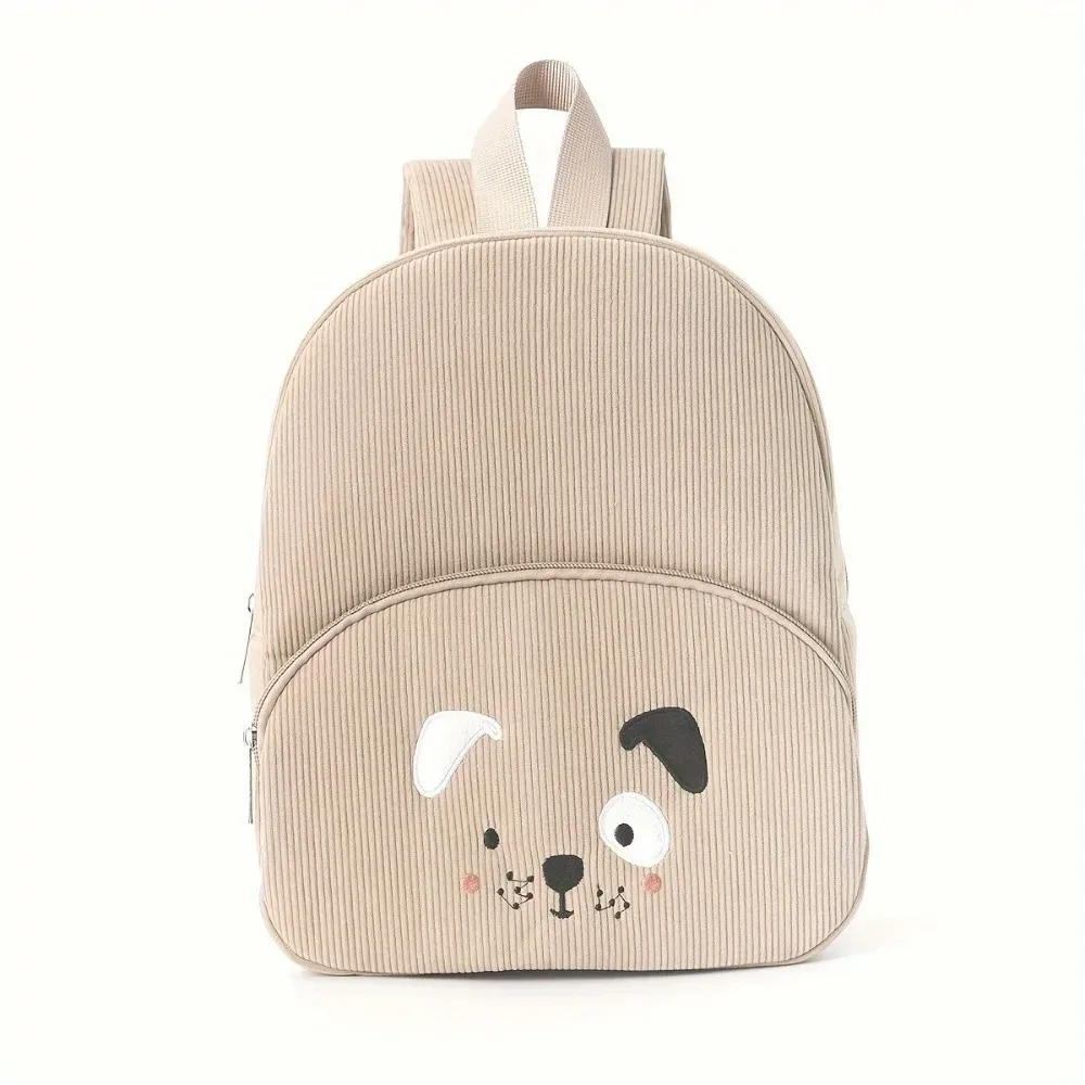 sac à dos simple en velours côtelé pour enfants, motif ours de dessin animé, couleur unie, grande capacité, pour étudiants et femmes