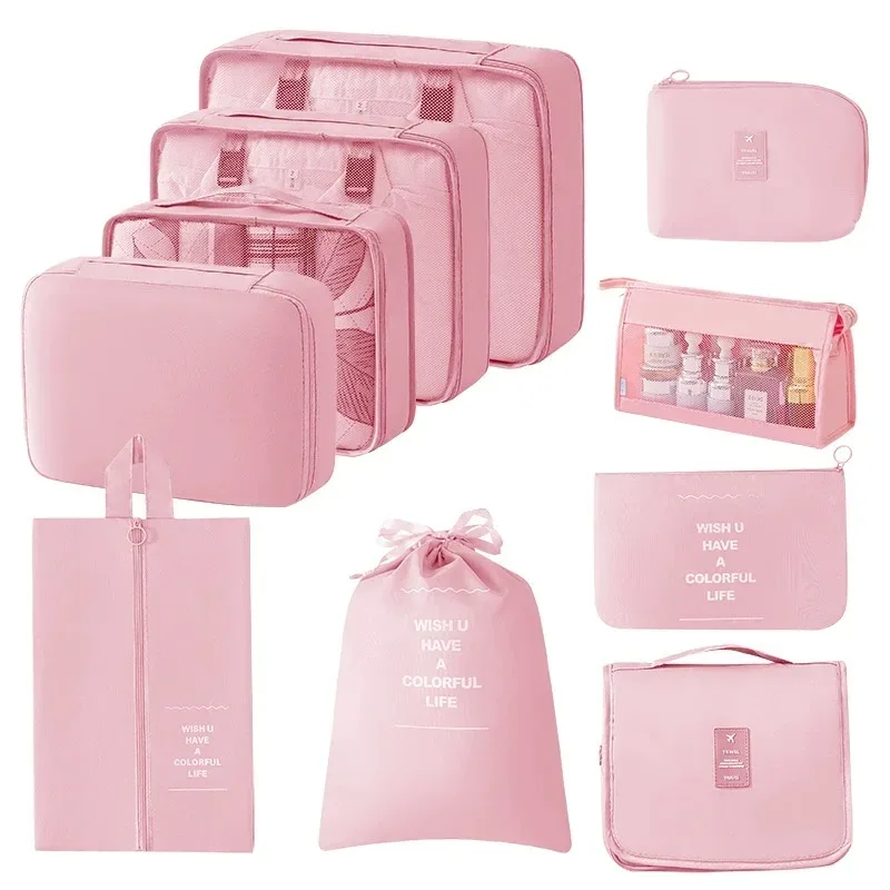 organisateur voyage polyester beige compartiments zippés poches intérieures cube sac compression chaussures pochettes housse vêtements