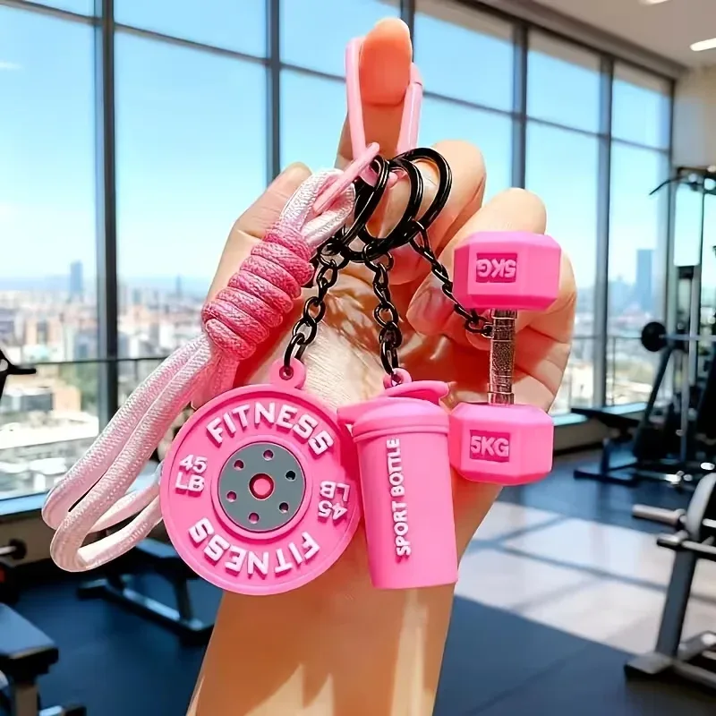 porte-clés personnalisé style sportif avec haltères et manche d'haltère, accessoire polyvalent pour sac à dos de fitness et kettlebell