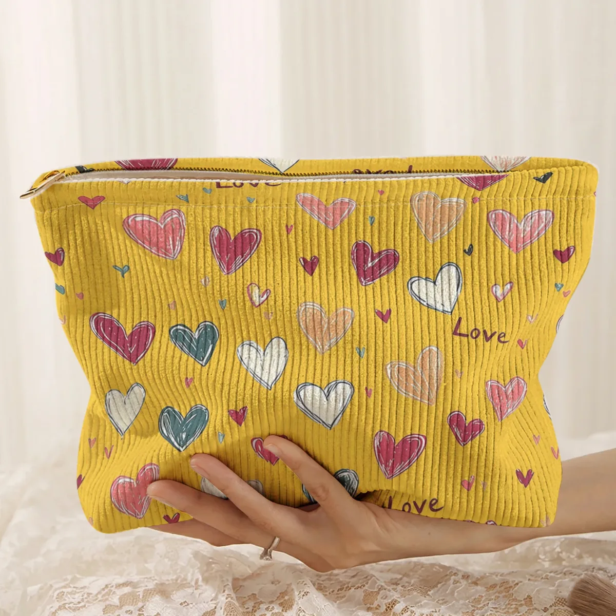 1 pièce, sac de rangement portable pour cosmétiques avec motif de cœur coloré, imprimé double face, sac de maquillage de voyage à fermeture éclair