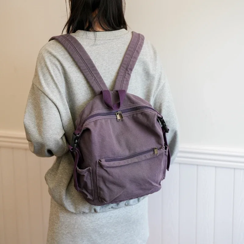 sacs à dos en toile solide pour femmes, sacs de loisirs ou de voyage, cartables de gril de style coréen, sacs d'école en tissu mignon, unisexe, 100% coton
