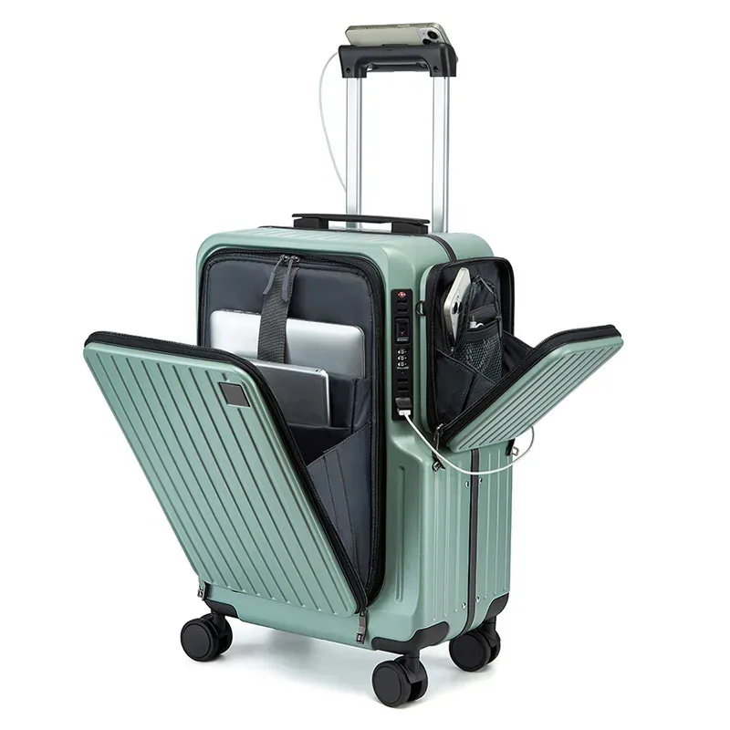 valise à ouverture frontale en aluminium, 20 pouces, multifonctionnelle, avec petit sac bandoulière amovible
