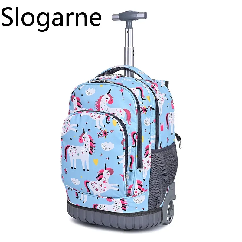 sac dos oxford cloth motifs animaux rose violet bleu format rectangulaire roulettes fixes usage école voyage