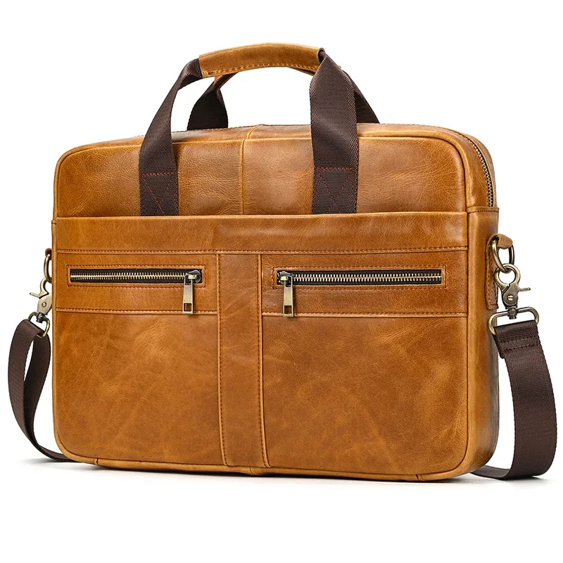 porte-documents en cuir véritable pour ordinateur portable 15.6 pouces, sac à main en peau de vache pour hommes, sac à bandoulière en cuir