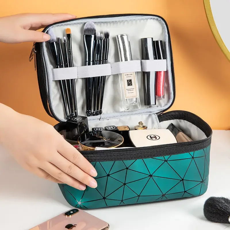 sac à cosmétiques imperméable en pvc pour femmes, sac à main portable de voyage en cuir pour articles de toilette, rangement, trousse de maquillage, sac à main transparent