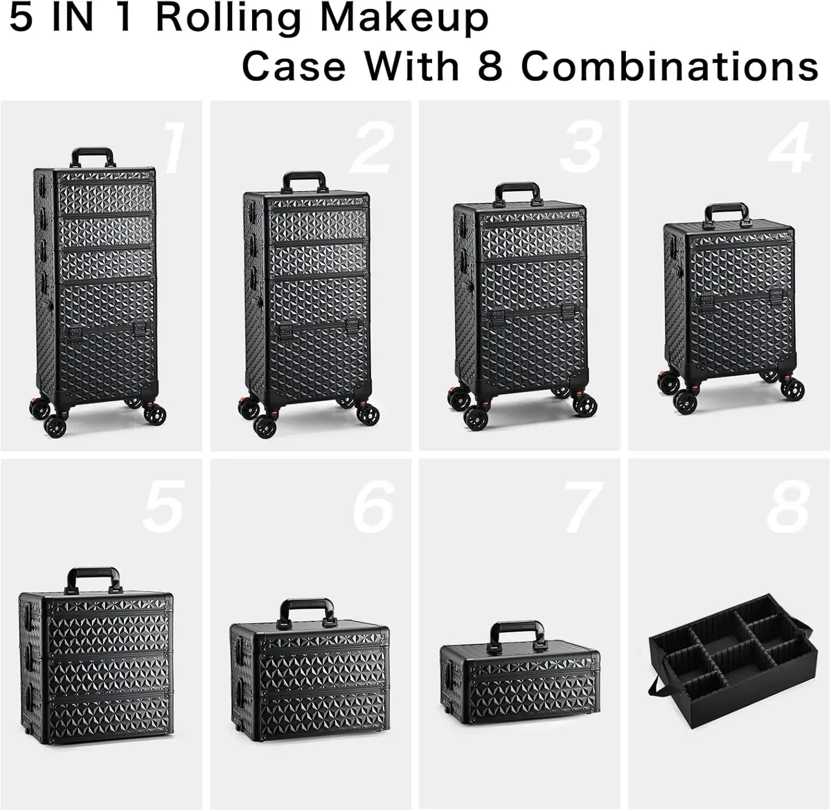 trousse de maquillage professionnelle sur roulettes, trousse à cosmétiques extra large, trousse de maquillage roulante, organisateur de maquillage avec roulettes