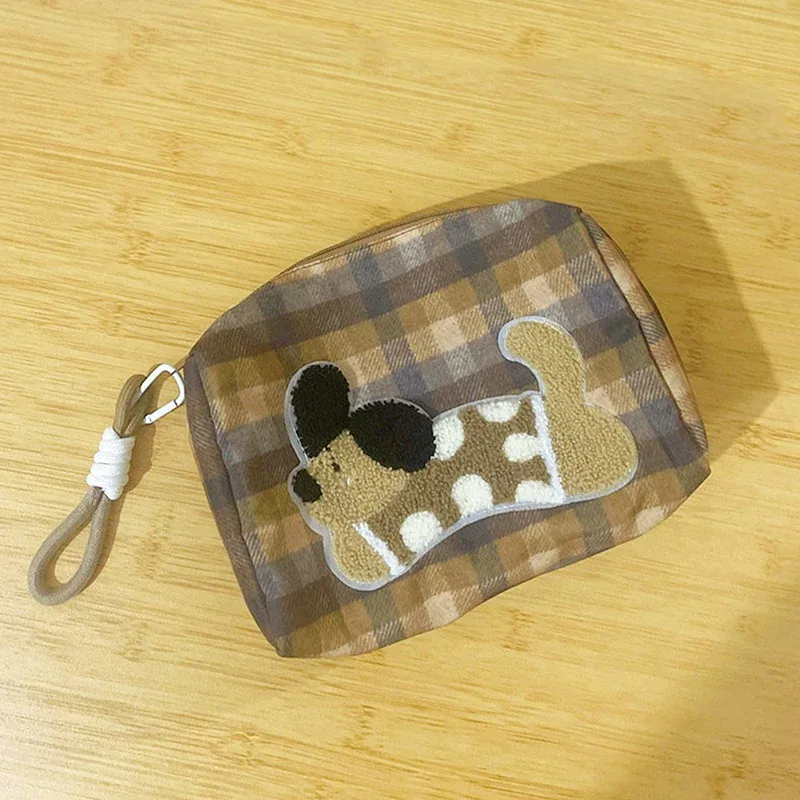 adorables sacs à cosmétiques à carreaux imprimés de chien avec lanière ; organisateur de produits de beauté portables de capacité maximale, cadeaux