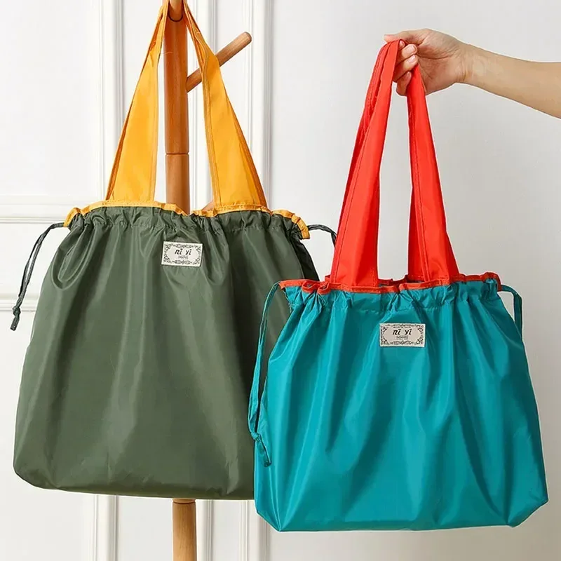 sac de courses réutilisable, sac de rangement écologique pliable de grande capacité avec cordon de serrage, sac à bandoulière décontracté pour le shopping, 1 pièce