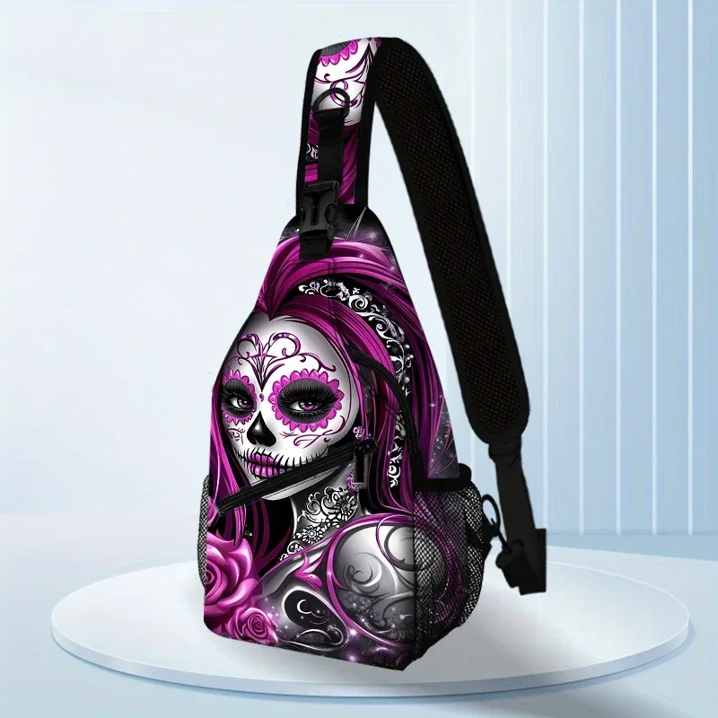 sac à bandoulière crâne violet pour hommes et femmes – sangle réglable, sac à dos décontracté pour la randonnée et les voyages en plein air, durable