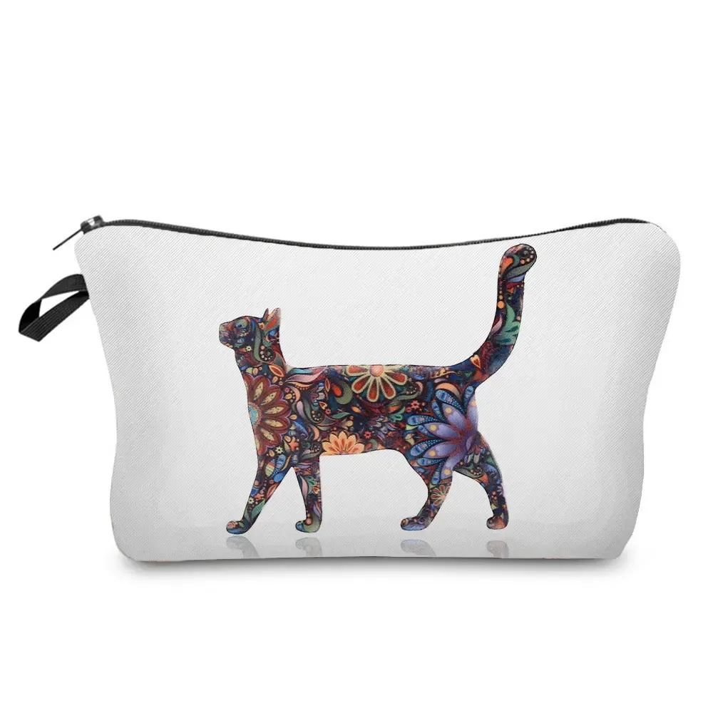dessin animé fleur chien chat mignon imprimé femmes sac cosmétique en plein air portable voyage trousse de toilette personnalisable trousse de toilette trousse de maquillage