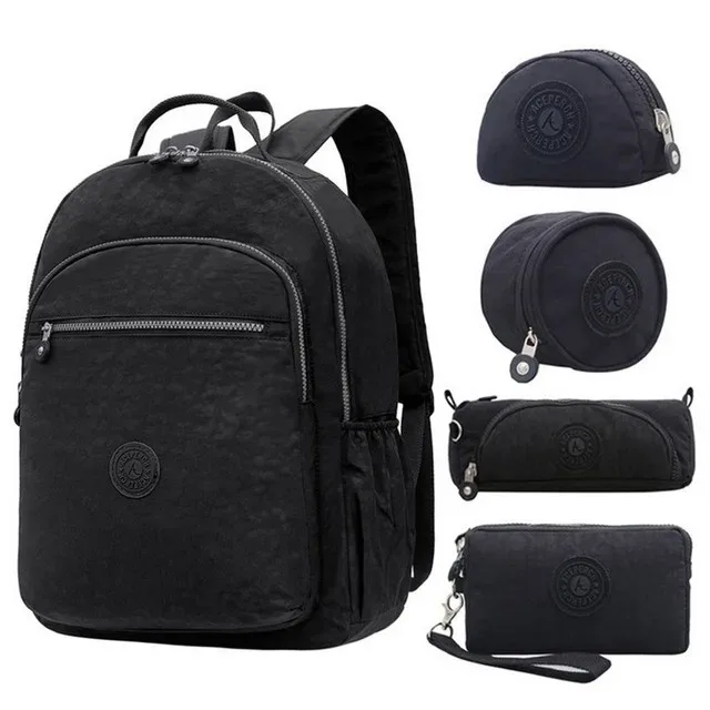 sac dos nylon gris anthracite compartiments poches latérales glissière accessoires pompon porte monnaie voyage école adolescente