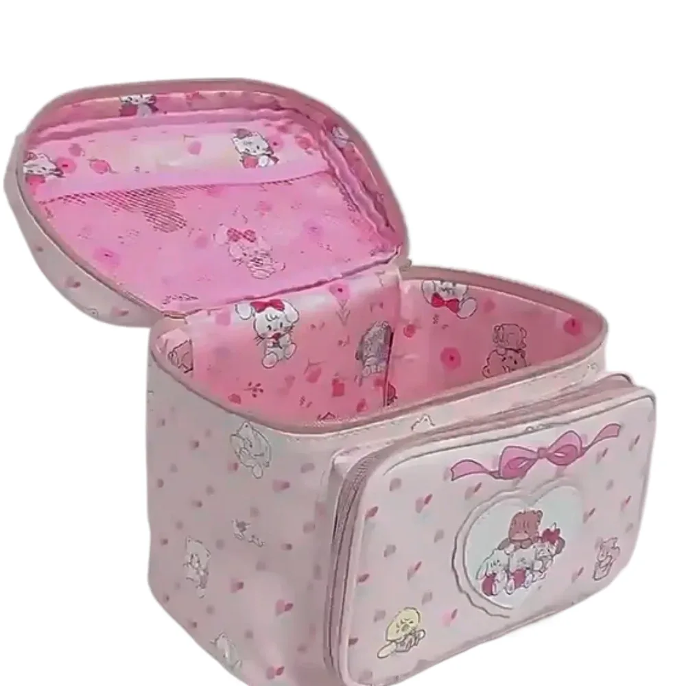 nouvelle trousse de maquillage en pu, grande capacité, portable, imprimé cartoon, sac de rangement carré, trousse de toilette mignonne